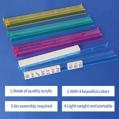 Mahjong All-in-One Tile Rack & Pusher, Clear Acrylic Mahjong Rack and Pusher Combo, Modern American Mahjong Tile Racks, Set of 4, Multi Color