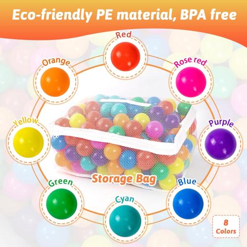 170 PCS Ball Pit Balls 2.1-2.2” Free Crush Proof Plastic Ball for Baby and Toddler -8 Bright Colors with Zip Storage Bag,Baby Pool Water Toys,Kiddie Pool