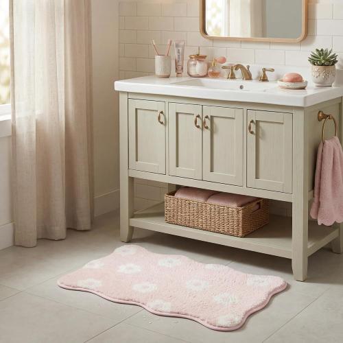 GRANNY SAYS Cute Floral Bathroom Rugs 16 x 24,Non-Slip Flower Beige Bath Mats for Bathroom, Plush Shag Absorbent Microfiber Ultra Soft Bath Mat, Washable Rug for Tub, Shower, Bedroom，Pink