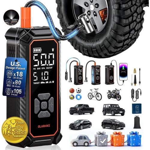 OlarHike Tire Inflator Portable Air Compressor, Dual Power-3 * 2000mAh & 12V DC