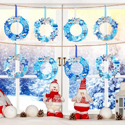 620/600 Pcs Winter Wreath Craft Kits DIY Snowman Christmas Wreath Crafts Kits Xmas Winter Home Decorations for Party Favors(Let It Snow,Dark Blue, Light Blue, White, Gray)