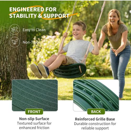 Weatherproof Swing Seat Heavy Duty with 70 Rope Support 264lb | Playground Swing Set Replacement for Kid Outdoor Backyard, Non-Slip & Ergonomic, Straps & Carabiners, Adjustable Rope, Green