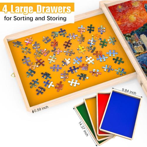 Puzzle Board with Drawers Rotatable 360-Degree Wheels and Cover 34 x 26 1500 Piece Wooden Jigsaw Puzzle Table Storage Organizer Portable Lightweight Design