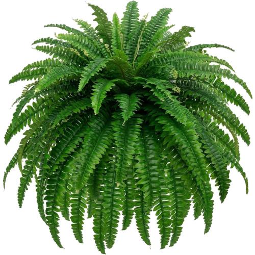 GYERB 48 Large Artificial Boston Fern Plants for Outdoor Indoor, Fake Ferns for Front Porch Hanging, Faux Greenery Bushes for Home Garden Office Decor, Silk Fern with Realistic Fronds, 88 Branches