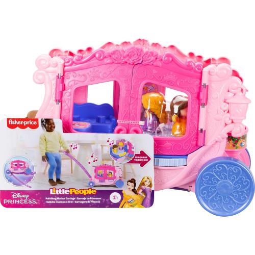Fisher-Price Little People Toddler Toy Disney Princess Pull-Along Musical Carriage Playset with Figures for Pretend Play Kids Ages 18  Months