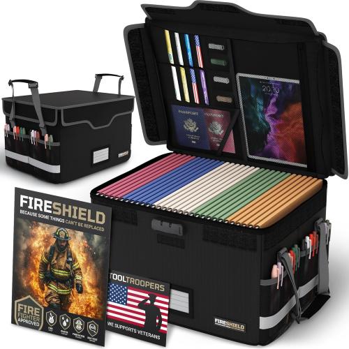 FIRESHIELD PRO 5200°F Fireproof Document Box with Lock – Portable Water Resistant File Organizer for Hanging/Legal Folders – Safe Storage for Home, Office or Travel – Black, Size: 16.1 x 12.9 x 11