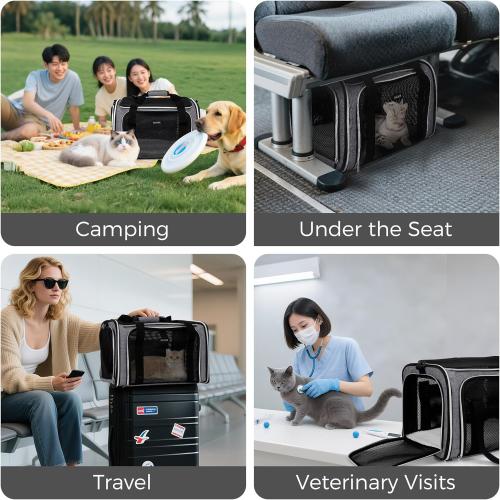 Grey 17x11x12 BAGLHER Pet Travel Carrier, Cat Carriers Dog Carrier for Small Medium Cats Dogs Puppies, Airline Approved Small Dog Carrier Soft Sided, Collapsible Puppy Carrier. Grey