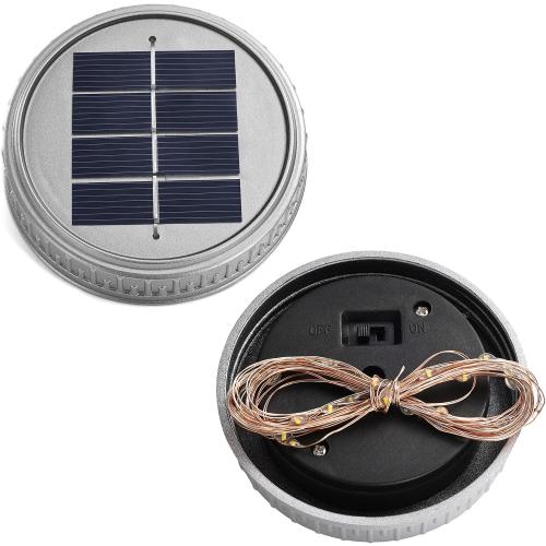 Cooo 2 Pack Crackle Glass Solar Lantern with 30 LED Firefly Lights– Waterproof Outdoor Hanging Lamp 215% Larger Solar Panel, Anti-Rust Lids Decorative Lighting for Garden Patio Table