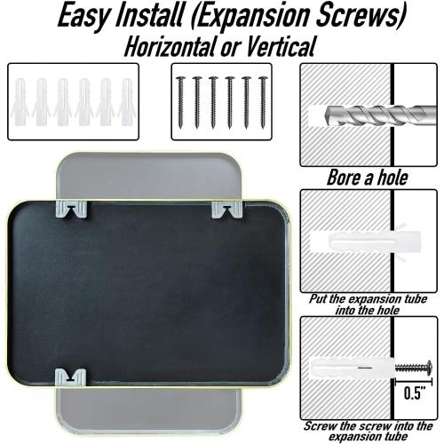30x20 Rectangle Mirror Wall Mounted Aluminum Alloy Metal Frame HD Glass Dressing Make-up for Bathroom Entryway Bedroom Living Room 30 20 inch Black