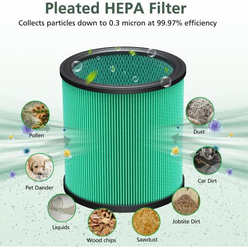 2 Pack DXVC6914 Cartridge Filter Replacement for DEWALT 6-16 Gallon Wet/Dry Vac, Compatible with DeWalt DXV06P DXV09P DXV10P DXV10PL DXV10SA DXV12P DXV14P DXV16P, Green