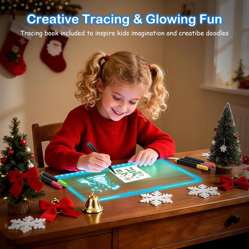 LED Drawing Board, Class Valentines Day Gifts for Kids Toys, 17 Light Up Acrylic Dry Erase Led Note Board with Colors, Doodle Glow Board, Magic Drawing Tablet as Birthday Gifts for Girls Boys