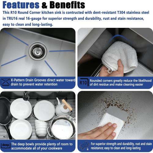 Size 36x22 Black Drop In Kitchen Sink and Faucet Combo Set - 36 Inch Black Stainless Steel Top Mount Kitchen Sink with Faucet, 10 Inch Deep Single Bowl Drop-in Sinks with Accessories