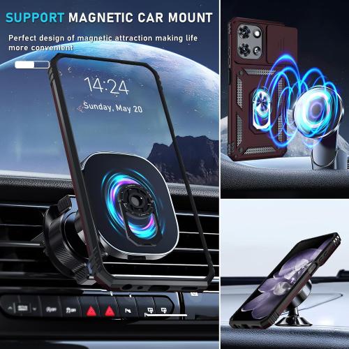 for Moto G 2026/2025 Case,Moto G Play 2026 Case Built in Slide Camera Cover | with Tempered Glass Screen Protector Finger Ring Holder Kickstand,Heavy Duty Shockproof Full Body Phone Cover,Wine Red