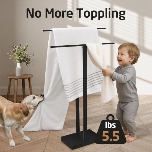 KES Free Standing Towel Rack Bathroom, Standing Towel Rack Floor with Weighted Base 2-Tier, Double Bath Towel Holder 18/8 Stainless Steel***** , BTH231-BK