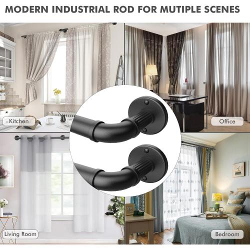Black Curtain Rods 72 to 144 (6-12Ft) for Window,Outdoor Rods,Industrial 1Inch Pole,Rustic Wrap Around Rod Brackets,Simple rods Indoor/Outdoor Use, Set of 2