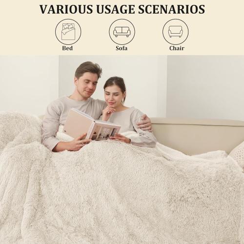Electric Blanket Heated Throw, Super Cozy Luxury Faux Fur & Thick Sherpa Electric Throw Blanket with 5 Heating Levels & 4 Hours Auto Off, Fast Heating & ETL & FCC Certification, 50 x 60,Cream