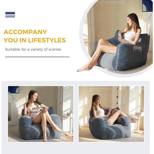 MAXYOYO Bean Bag Chair, Tufted Bean Bag Sofa with Boucle Fabric, Comfy Lazy Chair with Filler, Living Room Sofa for Adults Teens, Accent Couch for Bedroom Dorm, Dusty Blue