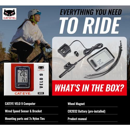 CATEYE Velo Wired Bike Computer – Entry-Level Speedometer and Odometer, Perfect for Beginner Cyclists, Auto Start/Stop, Easy Setup for Road, MTB, Gravel Bikes, 3 Year Battery Life