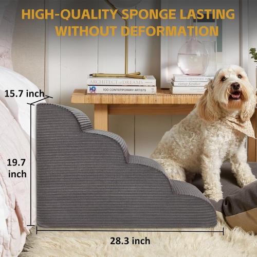 Curved Dog Stairs Ramp for High Beds 19.7 H, 4-Step Dog Steps for Small Dogs and Cats, Removable and Washable Pet Stairs for High Bed Climbing, Non-Slip Balanced Pet Step Indoor, Deep Grey