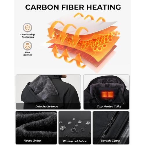 Heated Jackets for Men with 12V 18400mAh Battery Pack, Heated Coat with 8 Heated Zones, Winter Waterproof Ski Jacket