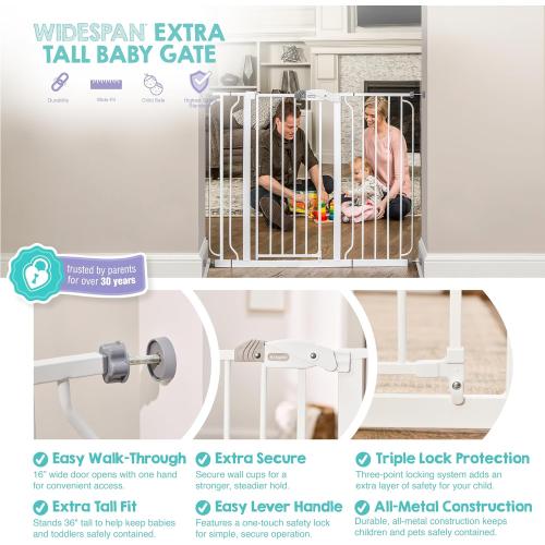 Wide Baby Gate for Doorways & Bottom of Stairs, Pressure Mounted Walk Through Baby Gate for Toddlers & Pets, Tested & Safe, American Designed, American Owned