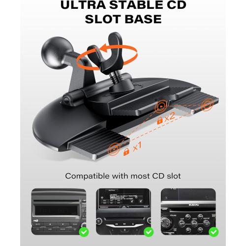 1Zero CD Slot Mount for CarPlay Screen, 360° Rotation Tool-Free Installation CarPlay CD Mount Compatible with 7-11 Inch Portable Car Play Screens & GPS Navigation