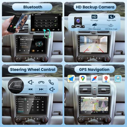 BLACK 9INCH 2 64G for Honda CRV 2007-2011 Android Car Stereo with Wireless Carplay/Android Auto, 9 Inch Touchscreen Bluetooth Car Radio Support WiFi GPS Navigation USB FM/RDS SWC HiFi Audio Backup Camera