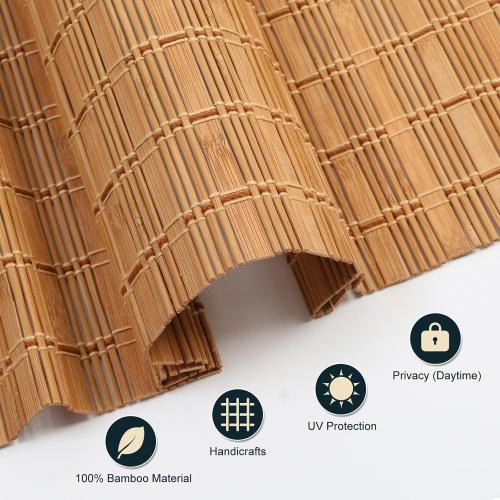 Cordless Wood Window Blinds, Bamboo Sheer Light Filtering Woven Roman Shades, Tiger Wood, 22.5 W X 48 H