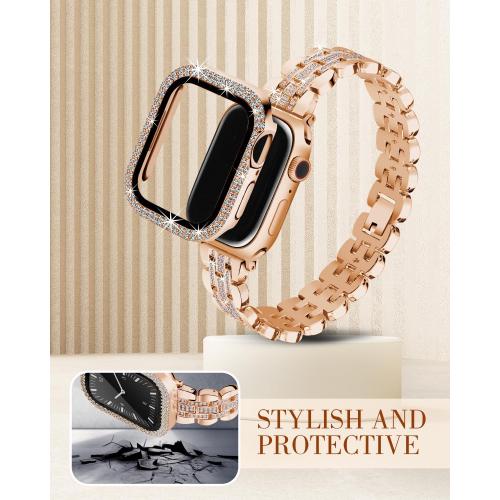 Compatible with Apple Watch Band 40mm for Women, Bling Bands Diamond Jewelry Replacement Metal Wristband Strap Shiny Bracelet with Crystal Protector Casefor iWatch Series SE/6/5/4