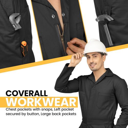 NY Threads Men’s Twill Coverall Relaxed Fit Long Sleeve Utility Work Wear Large