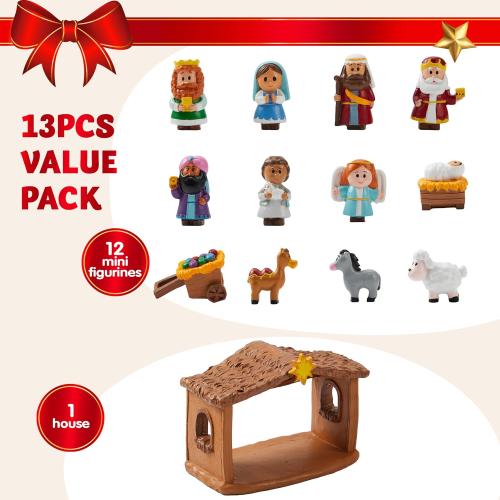JOYIN 13 PCS Christmas Little Nativity Playset, Reenact Miniature Toys Nativity Set, Christmas Manger Scene for Kids, Present, Xmas Decorations