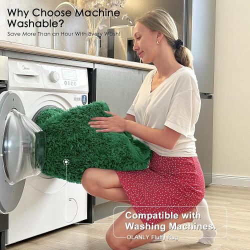 OMachine Washable Small Bedside Rug, Soft Fluffy Shaggy Rugs for Living Room, Bedroom, Indoor Floor Carpet for Kids Girls and Boys, Preppy Dorms, Nursery, Home Decor Aesthetic, Dark Green