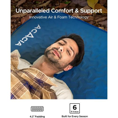 Acacia 4 Thick Self Inflating Sleeping Pad with Foam, Innovative Y-Shaped Telescopic Structure, Ultraportable Camping Air Mattress with Pump Sack, Easy Roll Up Sleep Bed for Travel Tent Car
