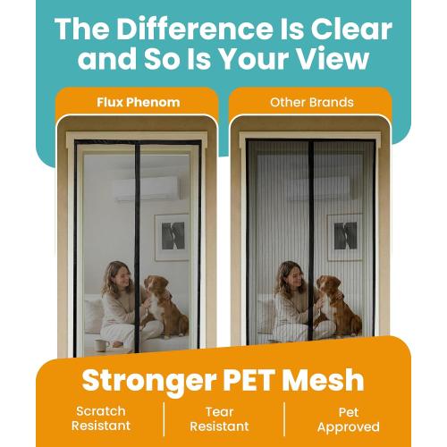 Magnetic Screen Door - Bugs Out, Breeze in - 9min Install Auto-Sealing Heavy Duty Double Stitched Mesh,  Magnets, Hands Free Sliding & Patio Doors Net, Pet & Kid Friendly,