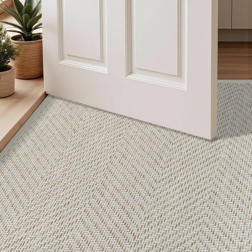Ultra Thin Indoor Door Mat 24x36, Washable Door Mat Indoor Entrance, Non Slip Rubber Backing Doormat Low-Profile Inside Entryway Mat, Unique Herringbone Design Entry Mat, Khaki (FOLD)
