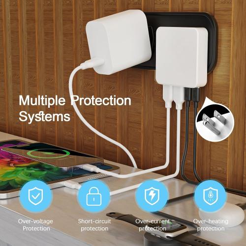 BUDI Flat USB C Wall Charger, 34W 4-Port USB Charger Block, Fast Charging Block with 20W Port Power Delivery and Dual Type-C for iPhone 16/15/14/13/12/11/Pro Max/XS/XR/8/7,Tablets