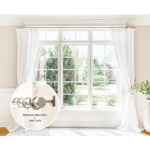 BlastHome® Non-Adjustable Luxury Curtain Rods for Windows, 1 ¼” Rod Set, 4 foot Fixed Length, Brushed Nickel