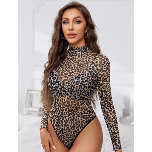Dance and sway Long Sleeve Bodysuit for Women Turtleneck Sheer Mesh Bodysuit Geo Print Leotards small