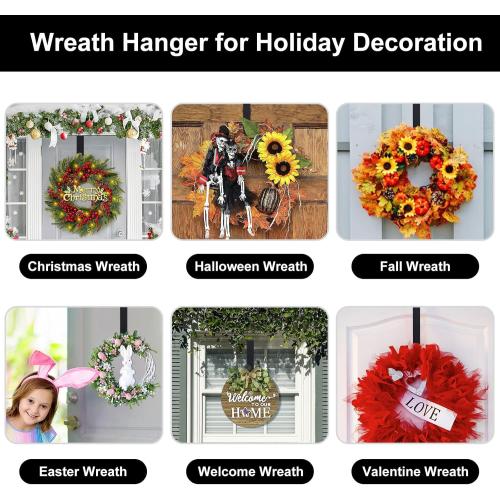 Wreath Hanger,Easter Decorations Adjustable Wreath Hanger for Front Door Decor from 14.9-25,Over The Door Hooks Organizer 20 lbs Larger Wreaths Hangers Christmas Wreaths Decorations Hook
