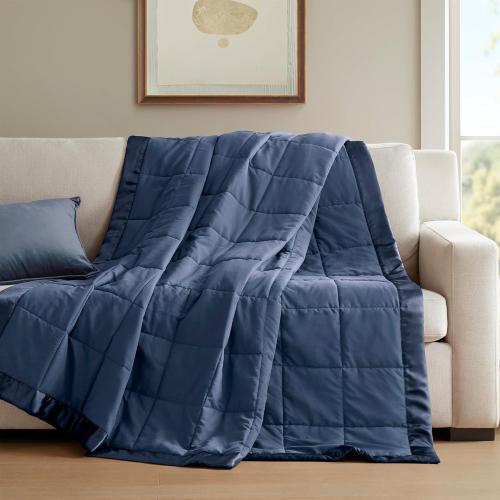 Full/Queen Madison Park Windom Down Alternative Blanket, Premium 3M Scotchgard Moisture Wicking Treatment, Lightweight and Soft Bed Cover For All Season, Satin Trim, Navy