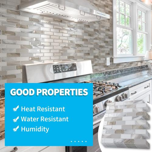 Art3d 10-Sheet Peel and Stick Backsplash Tile for Kitchen - 12”×12” Stick on Wall Tile for Kitchen Bathroom Countertop Living Room, Beige & White