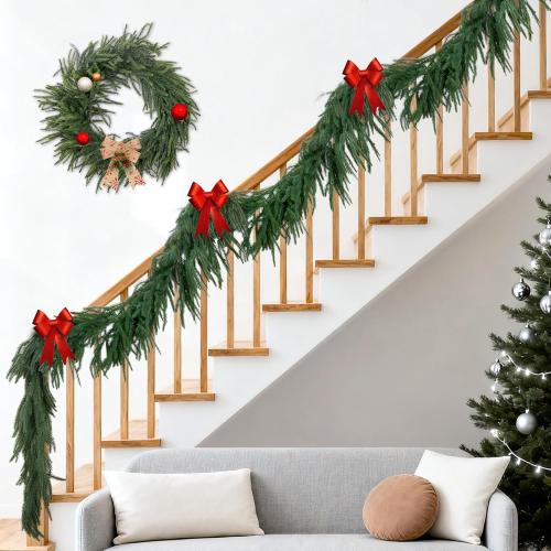 2Pcs 6 FT Artificial Christmas Norfolk Pine Garlands, Real Touch Christmas Garland, Greenery Garland for Mantle, Table, Fireplace, Wall, Stairs Winter Holiday Indoor Outdoor Xmas Decor
