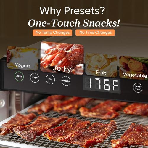 COSORI Food Dehydrator for Jerky, 176°F Temperature Control, 5 Stainless Steel Trays Dryer Machine, 4 Presets, 48H Timer, for Dog Treats, Meat, Fruit, Veggies, Snacks, Recipe Book Included