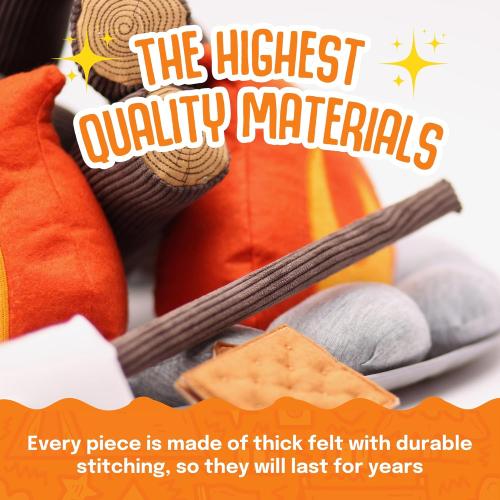 Pretend Campfire - Sensory Play Pretend Camping Set for Kids with Plush Fire, Logs and Stones - 17 Pieces - Safe, Soft, Fake Fire Pit - Felt Toy Campfire Playset for Kids