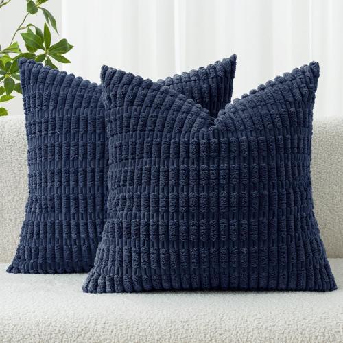 MIULEE Corduroy Decorative Throw Pillow Covers 18x18 Navy Blue Pack of 2