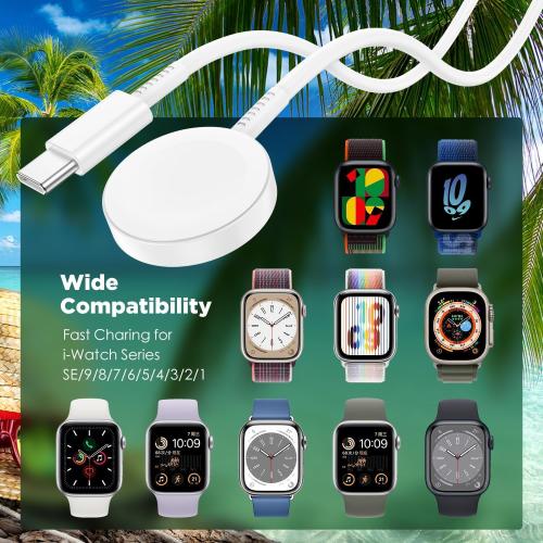 2Pack Upgraded for Apple Watch Charger Cable, 3FT USB C to Magnetic Wireless Fast i-Watch Charging Cord [Portable], Compatible with iWatch Series Ultra10/9/8/7/6/SE/SE2/5/4/3/2 - White