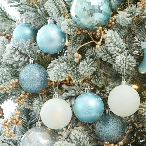 Sea Team 86-Pack Shatterproof Babyblue Christmas Ball Ornaments Set, Assorted Multi-Sized Hanging Baubles, Xmas Tree Decorations, Seasonal Décor for Holiday Wreath Garland, Hooks Included