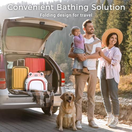 Baby Bathtub, Collapsible Newborn Bathtub for Infant to Toddler 0-24 Months with Soft Cushion and Thermometer,Portable Travel Newborn Tub with No-Slip Feet, Baby Shower Gifts,Pink