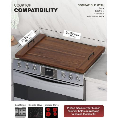 Bluewest Gas Stove Burner Covers, Wooden Noodle Board with Handle, Walnut | Extra-Thick Wooden RV Stovetop and Sink Cover Doubles as a Tray, Creating Extra Kitchen Counter Space for Prep and Serving.