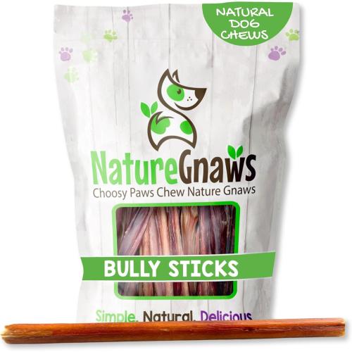 Nature Gnaws Large Bully Sticks for Dogs 11-12 (10 Count) - Thick Long Lasting for Aggressive Chewers and Large Dogs - Natural Beef Dog Chew Bones